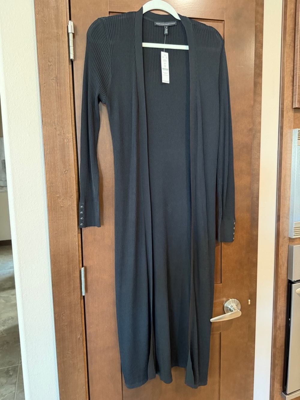 NEW WHBM Long Open-Front Black Ribbed Duster Cardigan